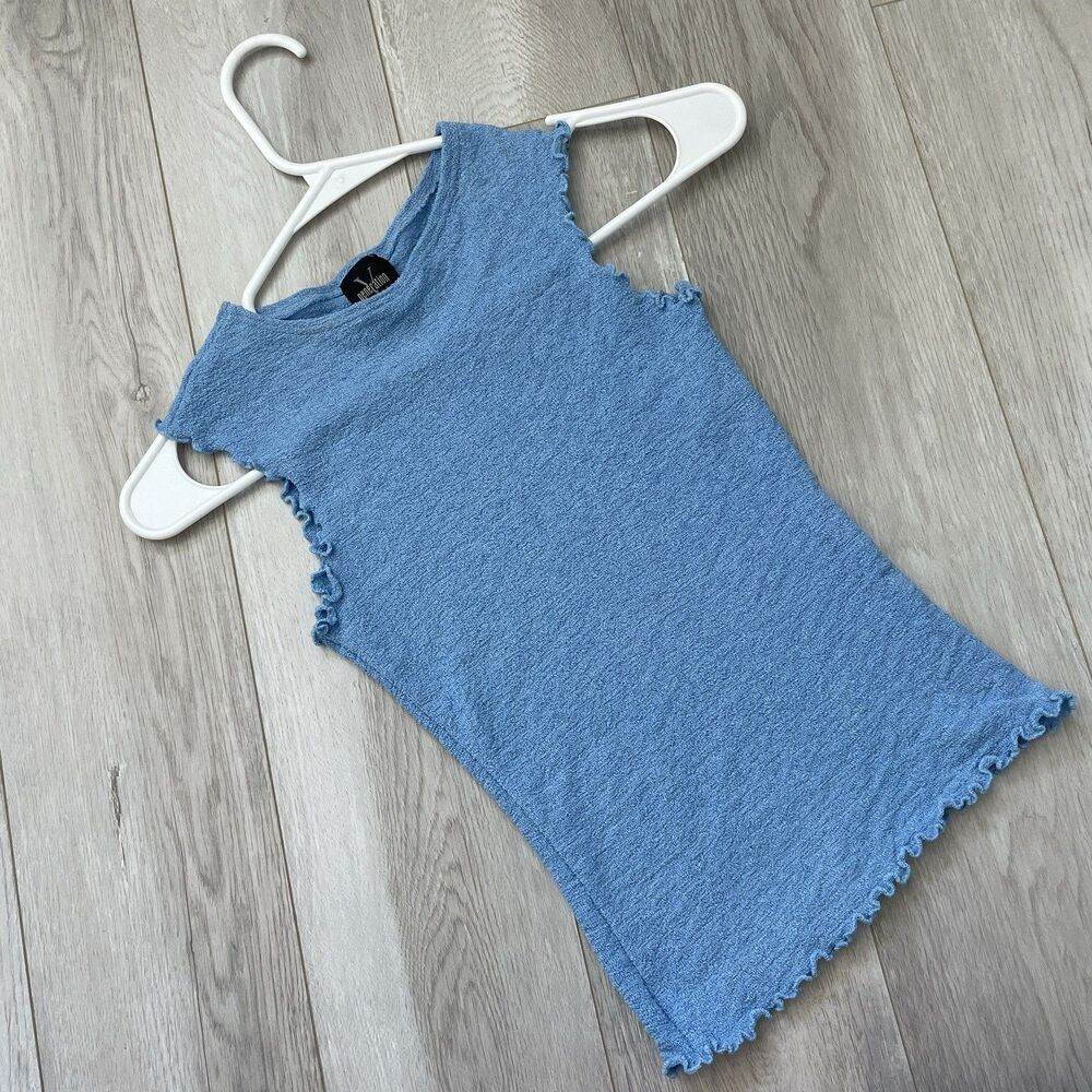 Y2K Crinkle Top sleeveless womens blue (large) minimalist vintage going out